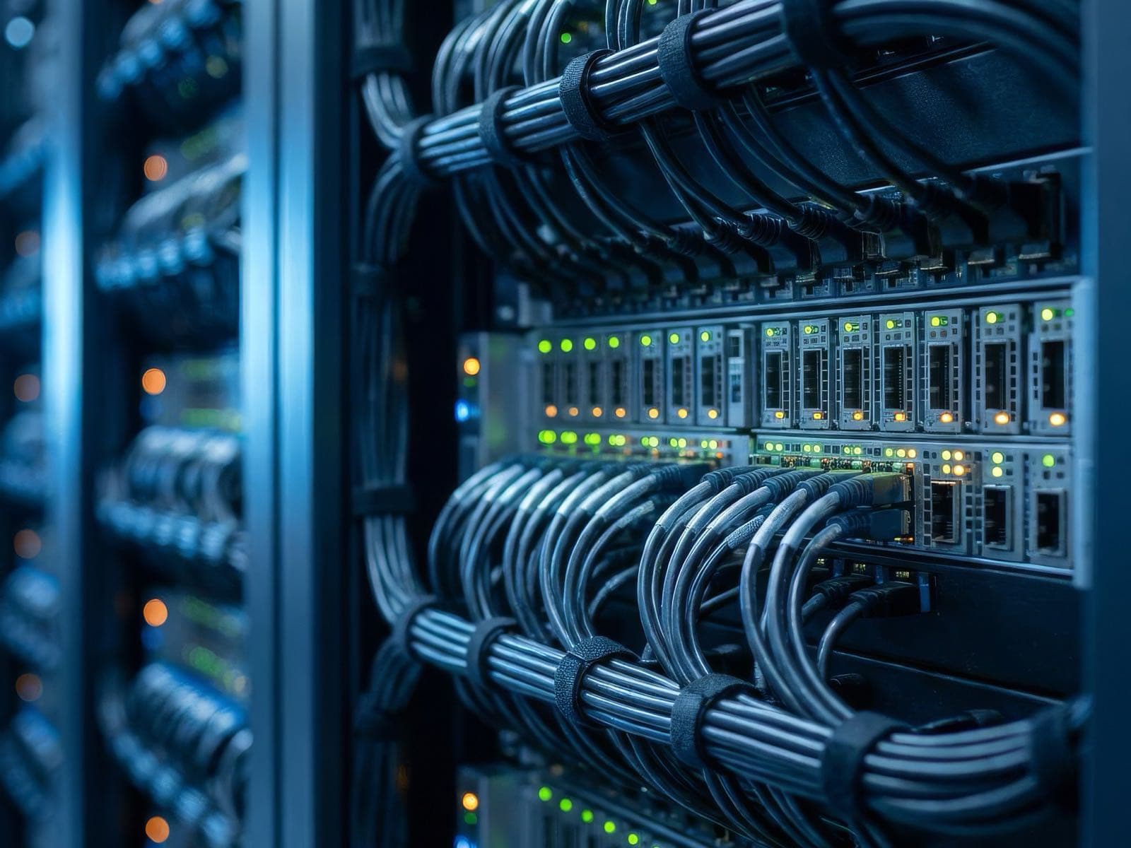 Primer plano de rack de servidores mostrando infraestructura segura